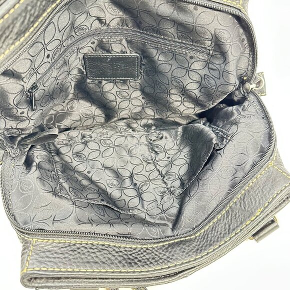 Vintage Fossil Black Pebbled Leather Handbag Satchel Purse - Picture 3 of 15